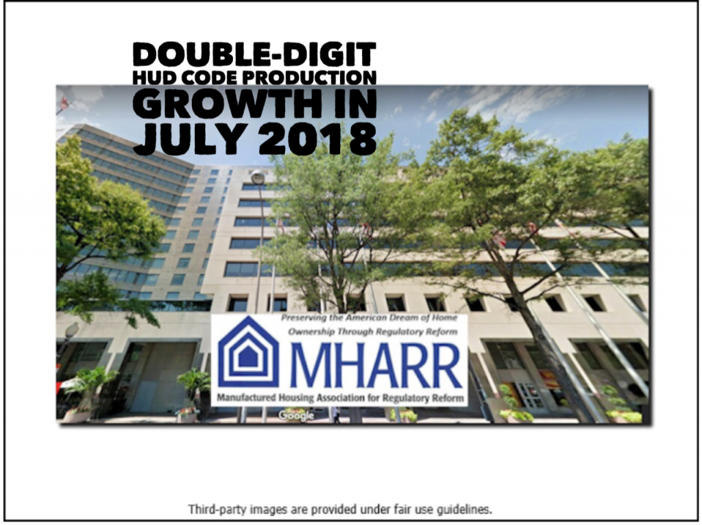 DOUBLE-DIGIT HUD CODE PRODUCTION GROWTH IN JULY 2018 -manufacturedregulatoryReform-Org